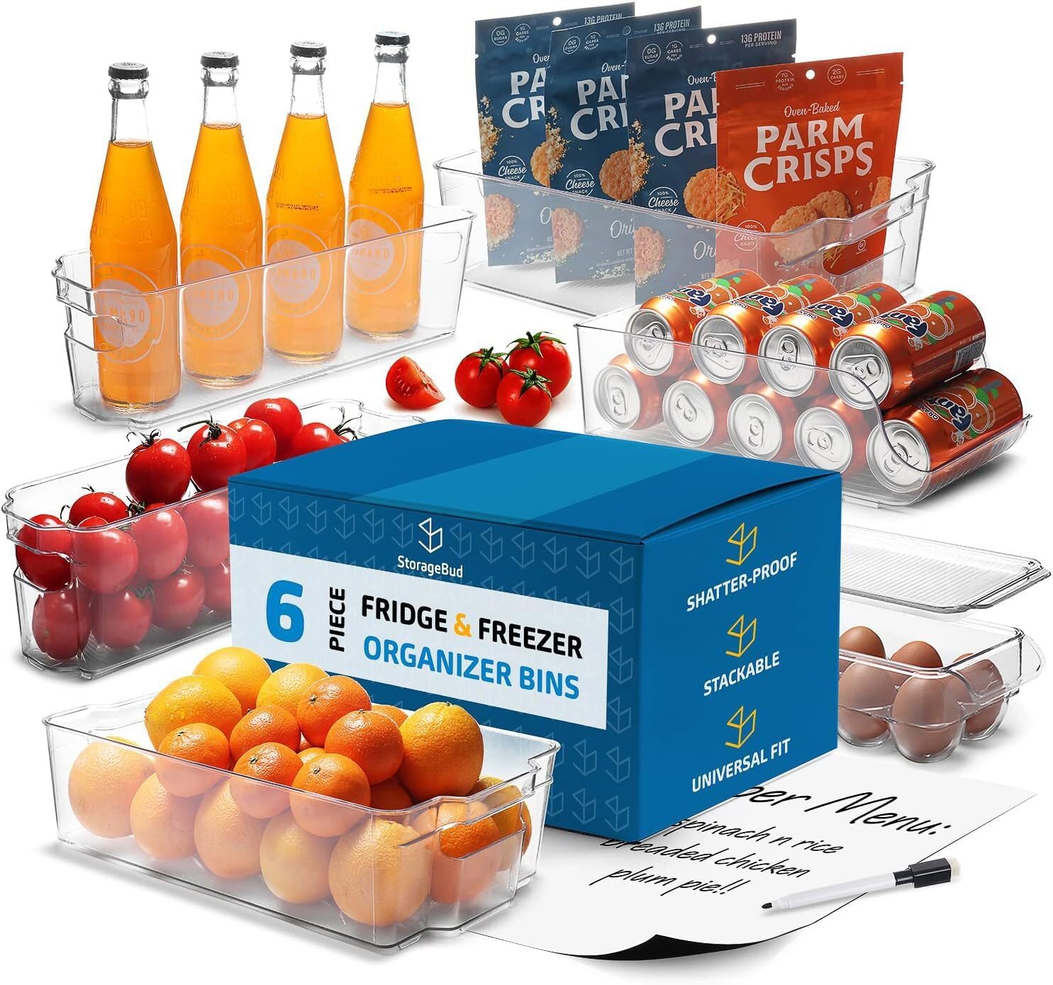Fridge Organizer - 14 Piece Refrigerator Organizer Bins - Stackable Freezer Organizer - Clear Refrigerator Organizer - Acrylic Fridge Bins, (VDS-SB-BIN-14SET)